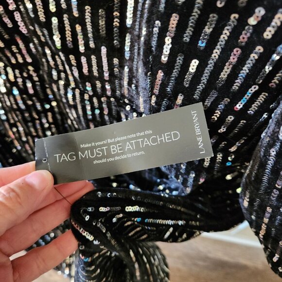 Lane Bryant Crossover Black Silver Sequin Velvet Sheath Dress Plus Size 14 NWT - Picture 8 of 9